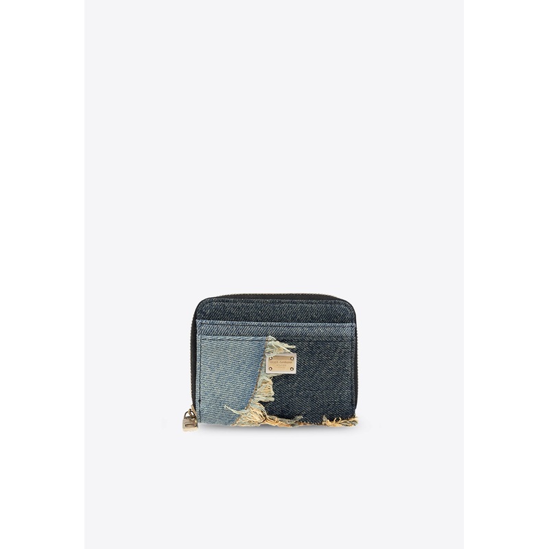 Patchwork Denim Zip Wallet