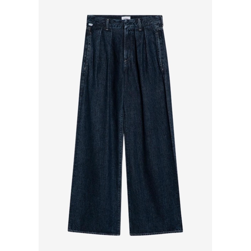 Pleated Wide-Leg Jeans