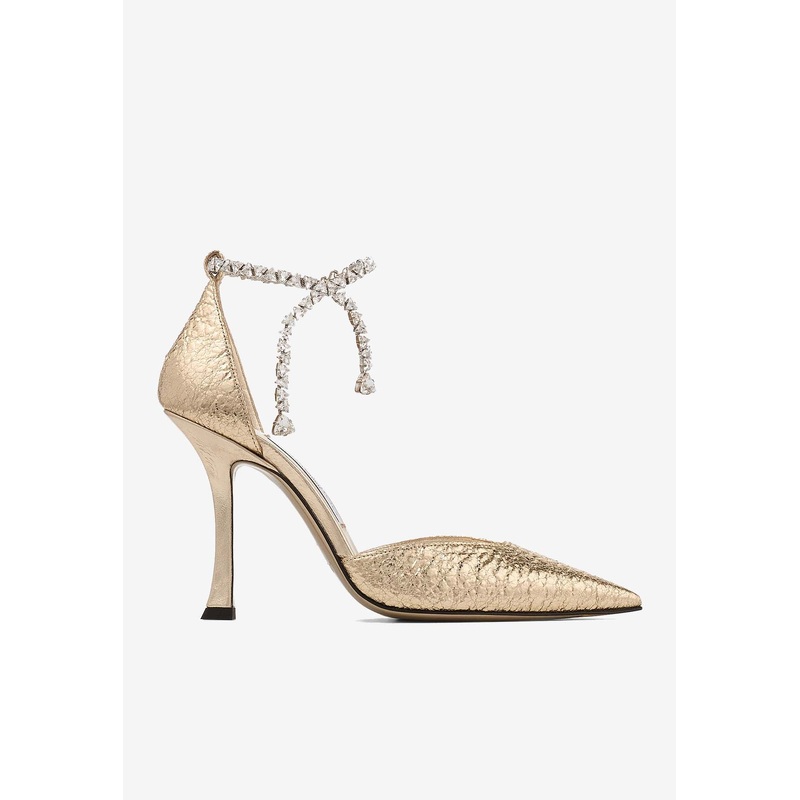 Stevie 100 Crystal-Embellished Metallic Pumps