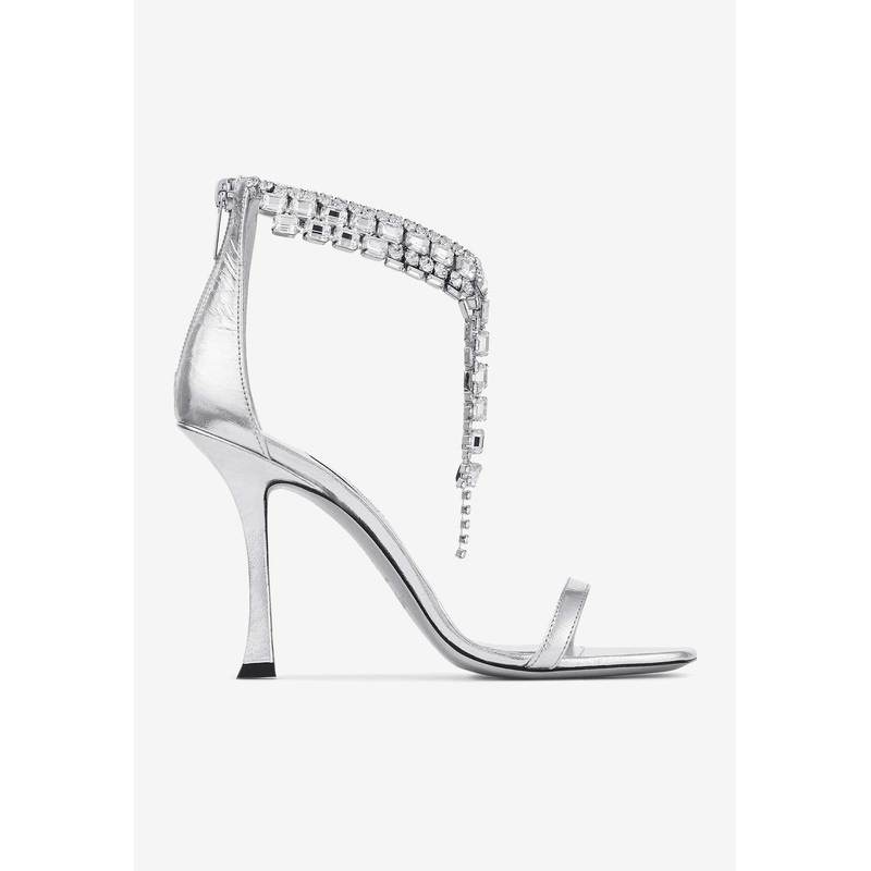 Verity 100 Crystal-Embellished Metallic Leather Sandals