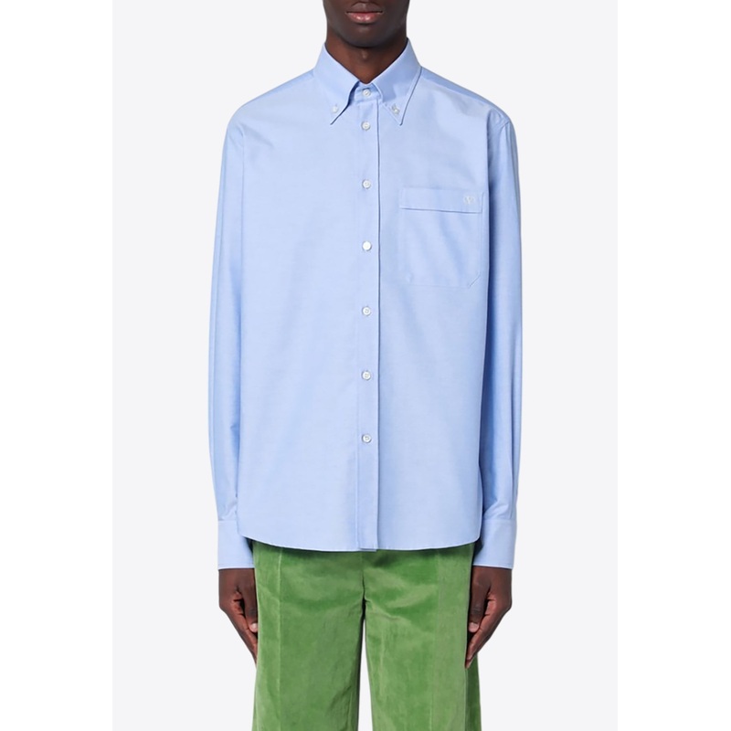 VLogo-Embroidered Long-Sleeved Shirt