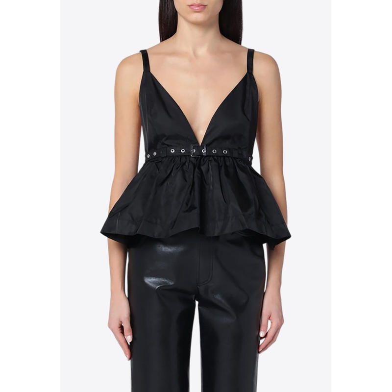 Belted Duchesse V-neck Top