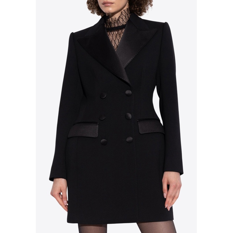 Double-Breasted Long Tuxedo Blazer