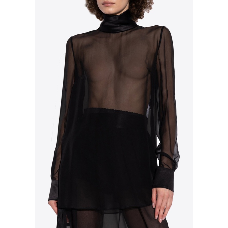 High-Neck Silk Chiffon Blouse