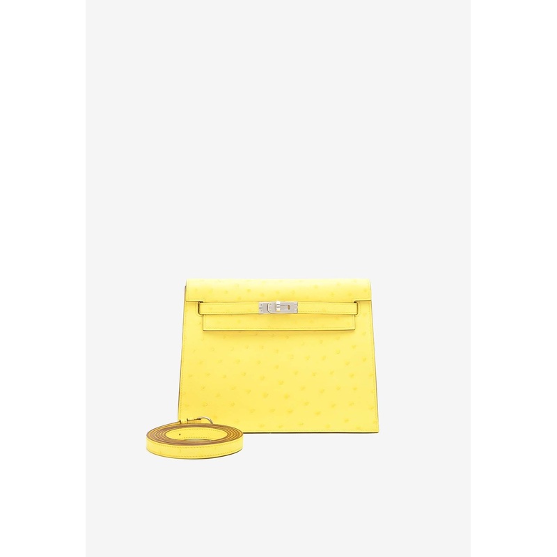 Kelly Danse in Jaune Citron Ostrich Boreale with Palladium Hardware