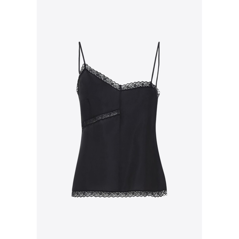 Lace-Trimmed Asymmetric Silk Top