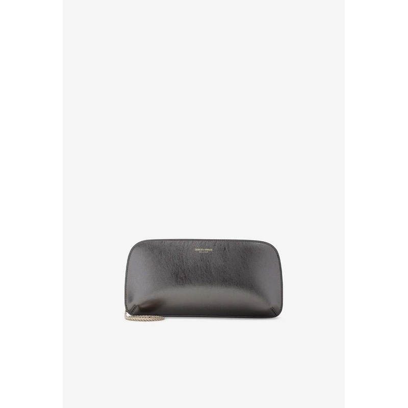 Logo Metallic Leather Clutch