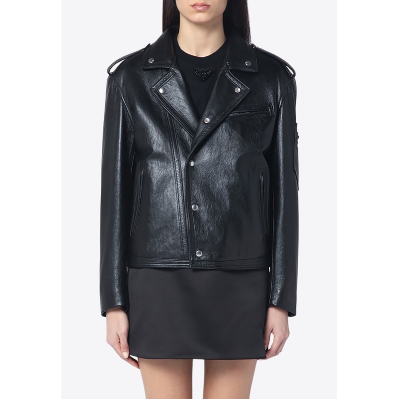 Triangle Logo Vintage Leather Jacket