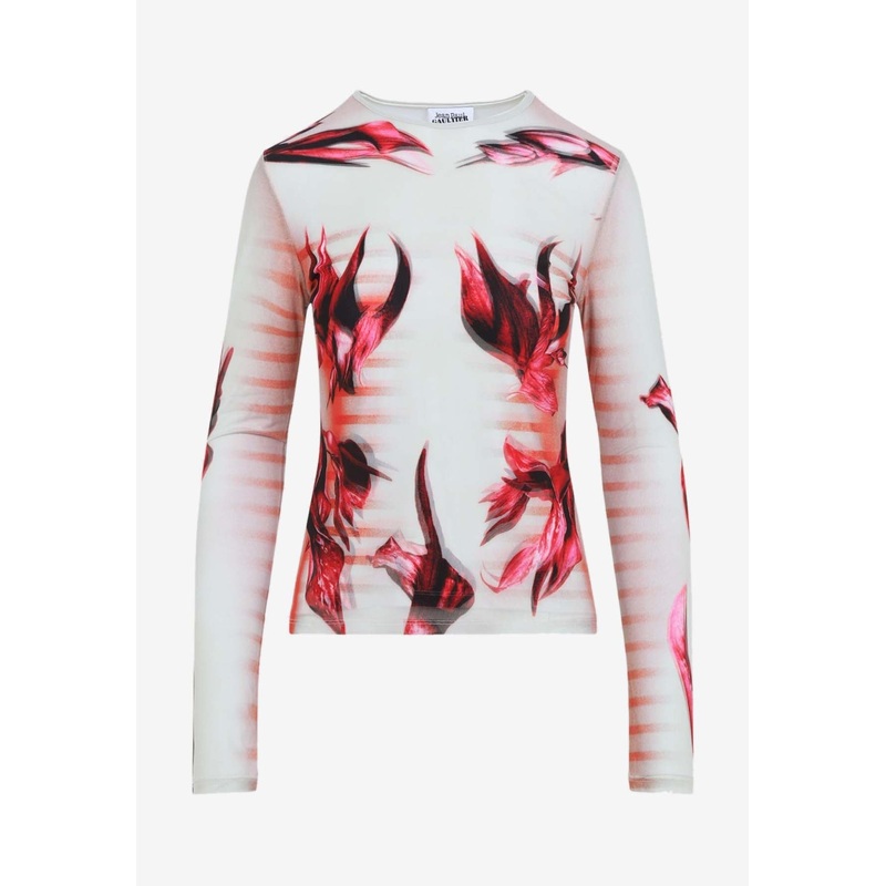Flower Body Morphing Mariniere Print Top