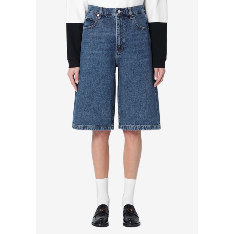 High-Waist Bermuda Denim Shorts