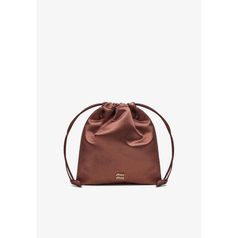 Logo Lettering Satin Pouch Bag