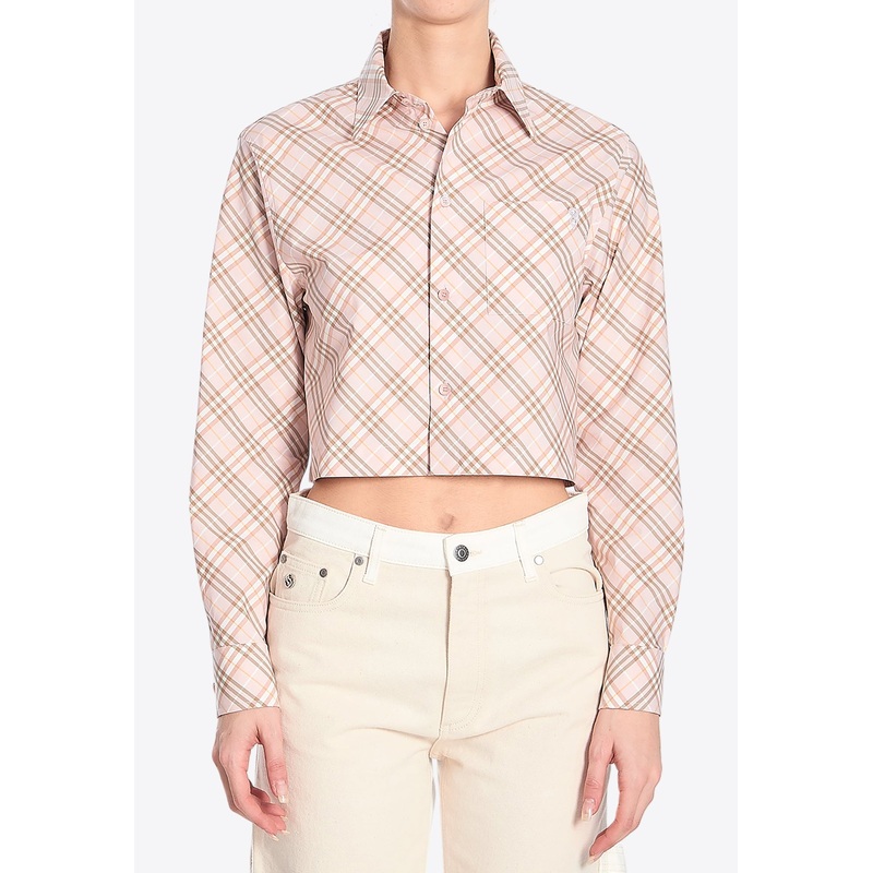 Embroidered Logo Cropped Check Shirt