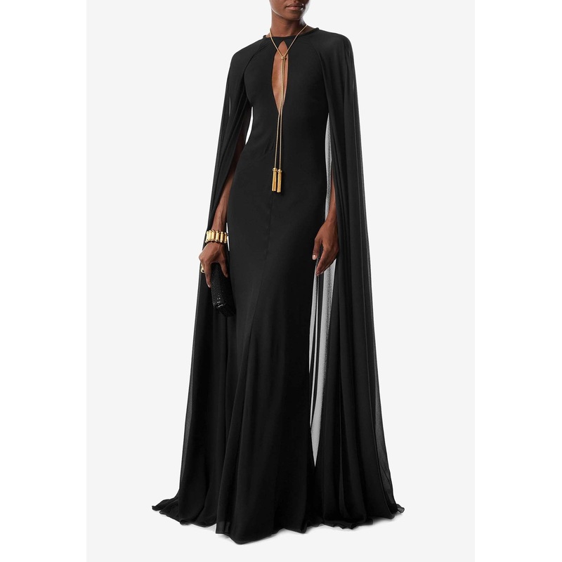 Long Cape Sleeved Maxi Dress