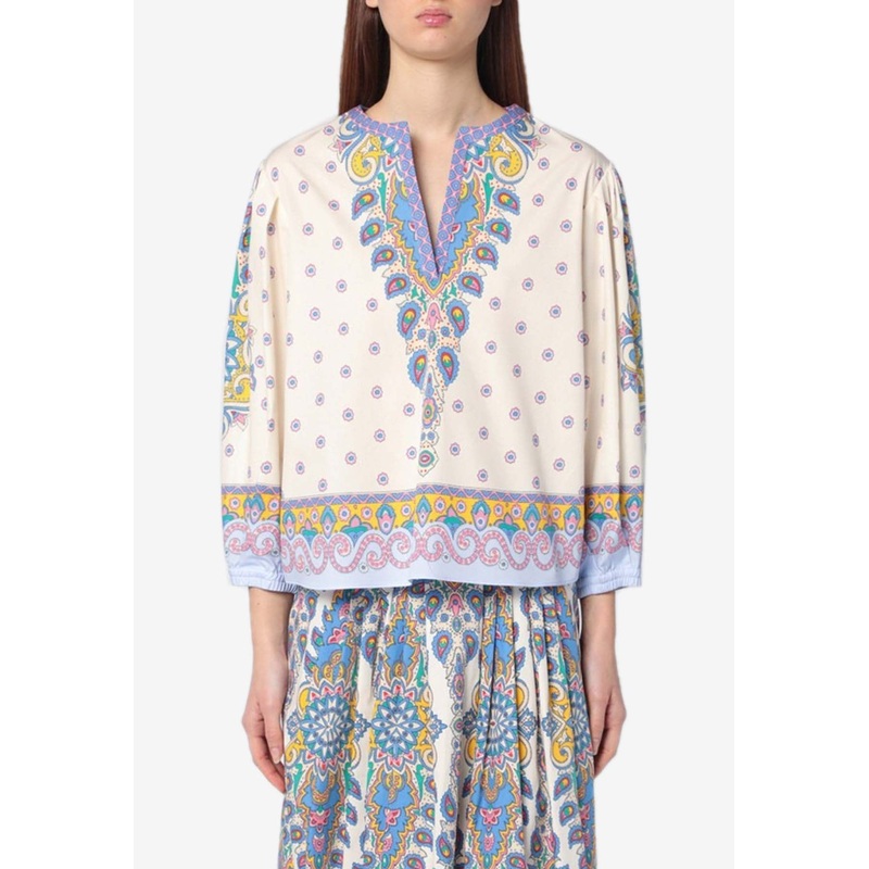 Patterned V-neck Blouse