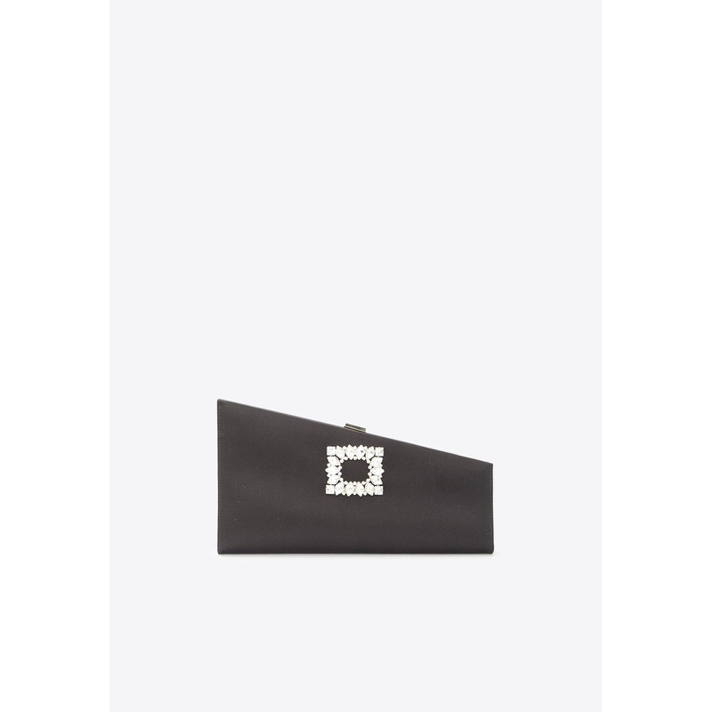 Asymmetrical Crystal Buckle Satin Clutch