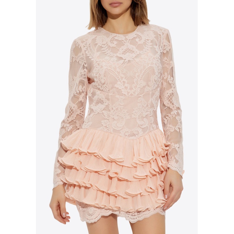 Crush Lace Frill Sleeved Mini Dress