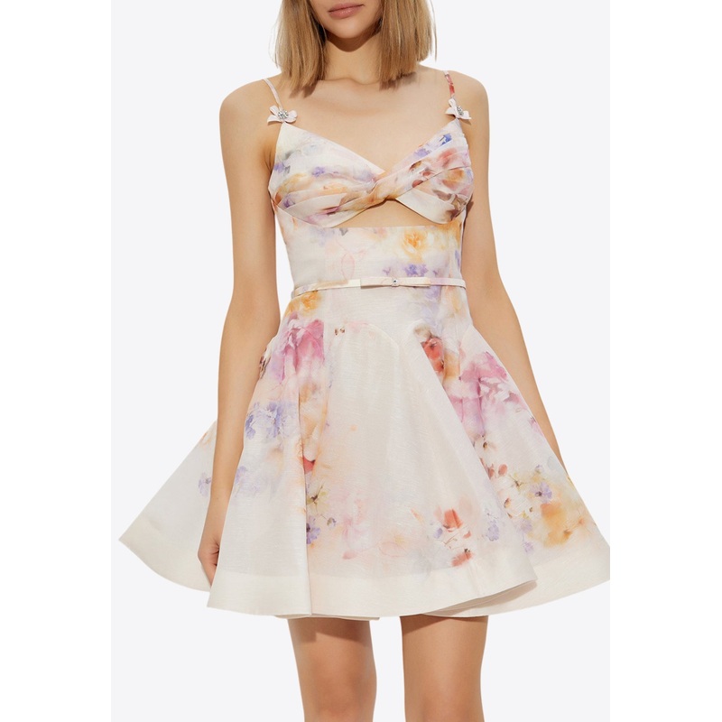Crush Twist Floral Print Mini Dress
