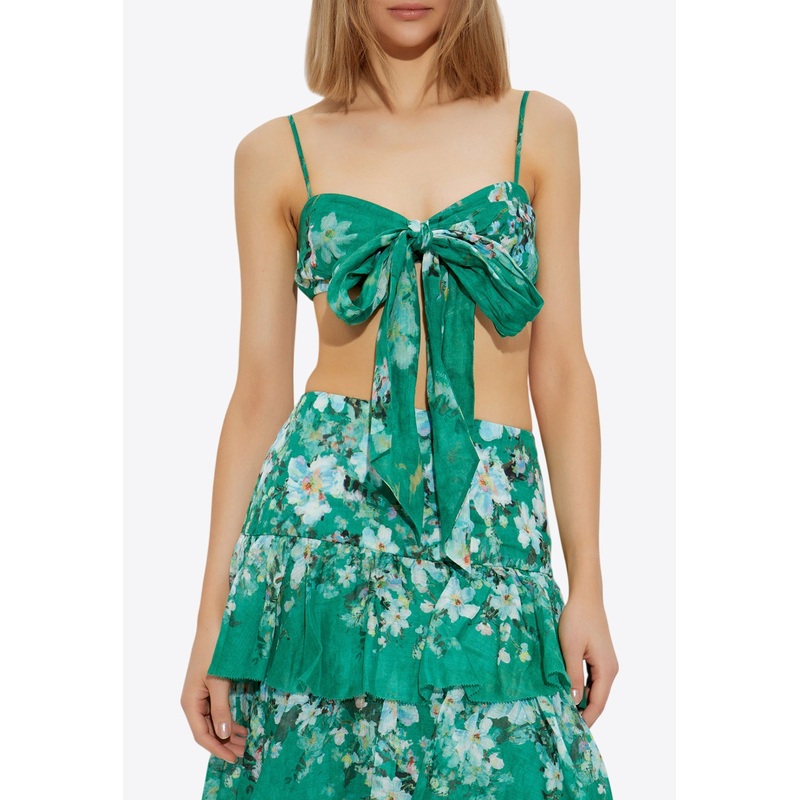 Everley Draped Bow Floral-Print Bralette