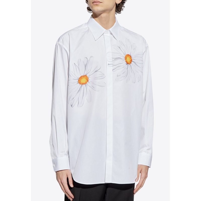 Floral-Embroidered Buttoned Shirt