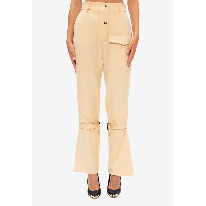 Knee-Straps High-Waisted Wool Pants