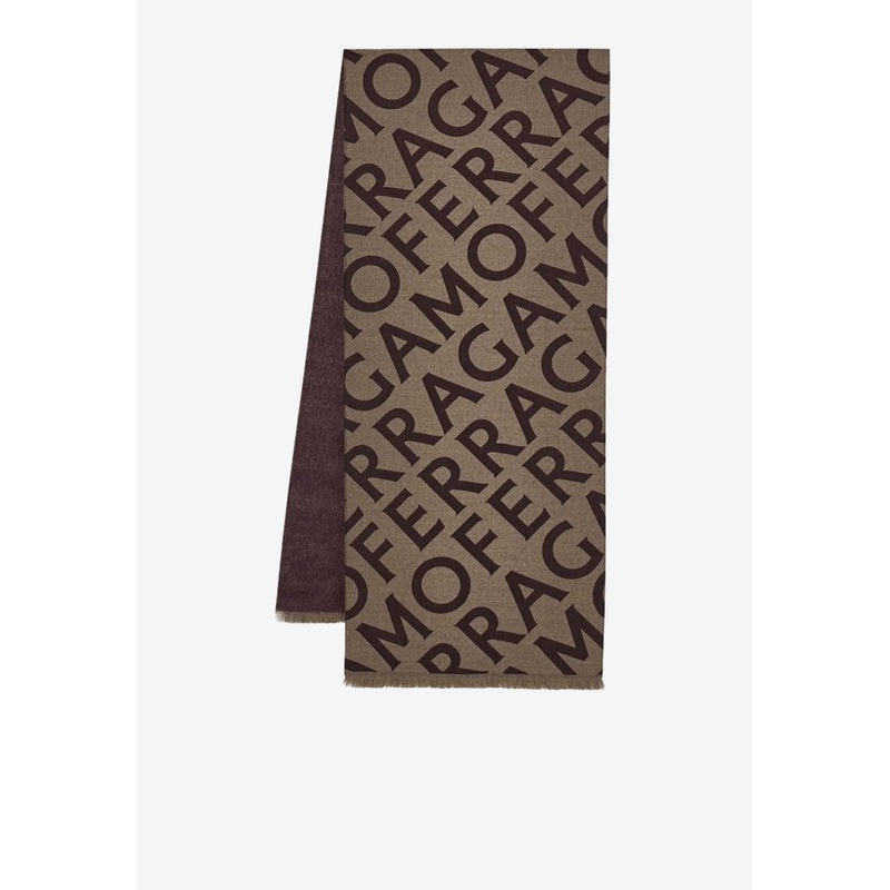 Logo Print Reversible Wool Scarf