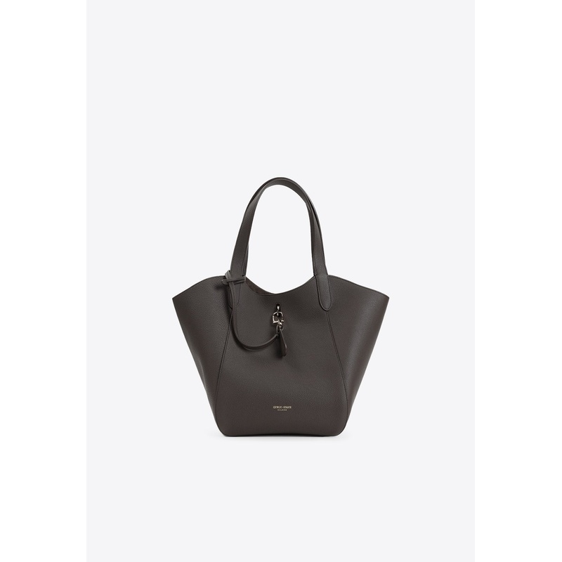 Logo Stamp Grained Leather Shoulder Bag