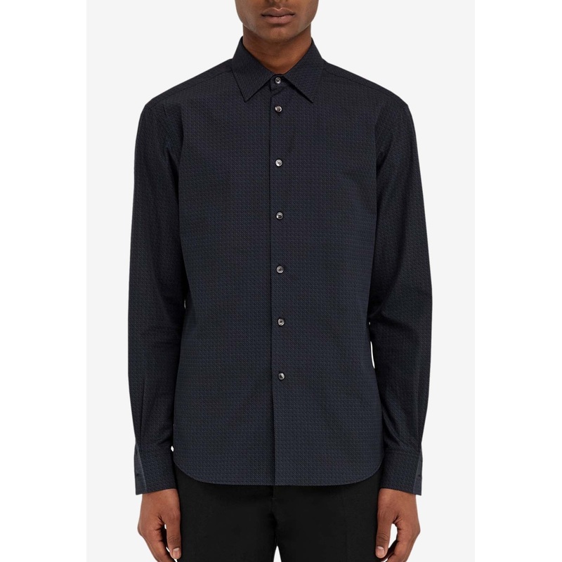 Micro Logo Pattern Button-Up Shirt