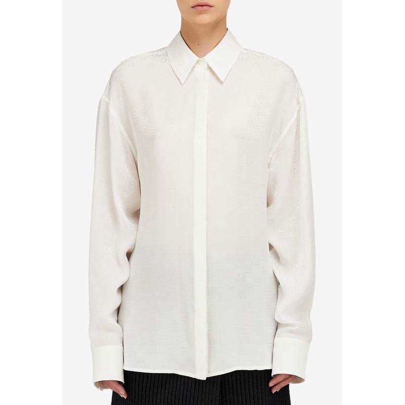 Monogram Print Button-Up Silk Shirt