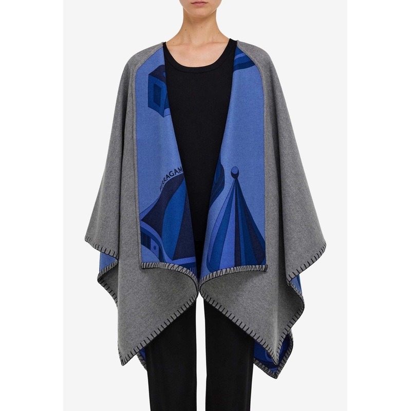 Nadir Print Reversible Cashmere and Wool Cape
