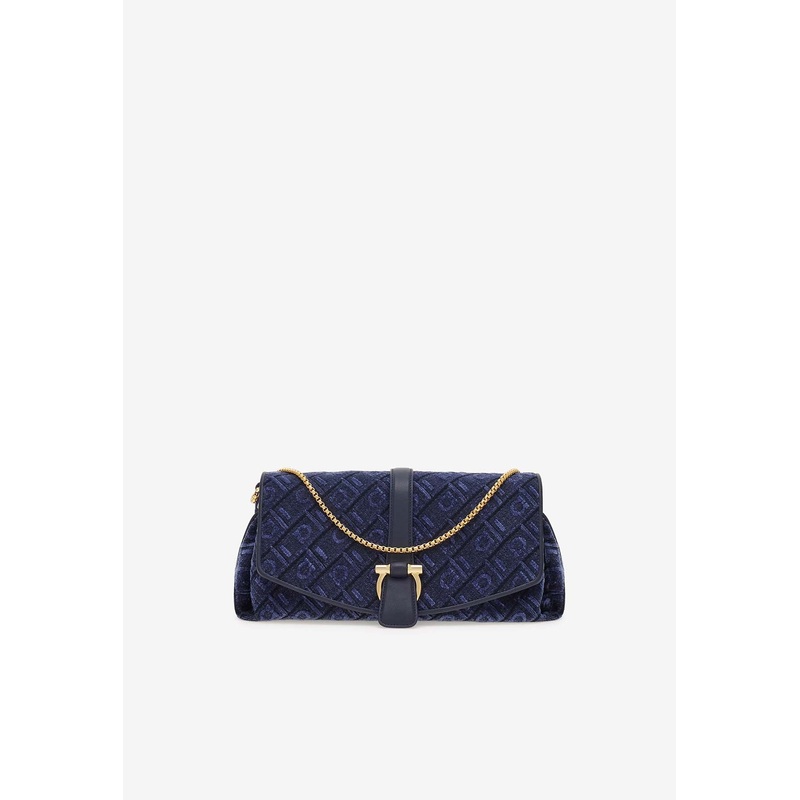 Small Front-Flap Denim Crossbody Bag