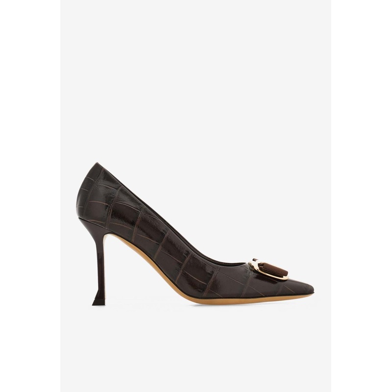 Zelma 85 Croc-Embossed Leather Pumps