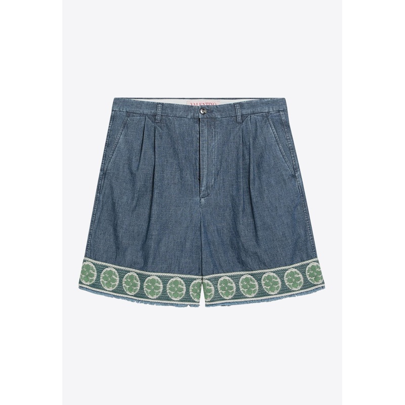 Bermuda Denim Shorts with Jacquard Hem