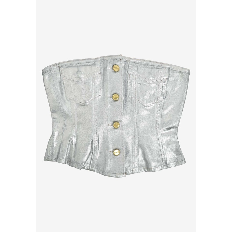 Foil Corsage Strapless Denim Top