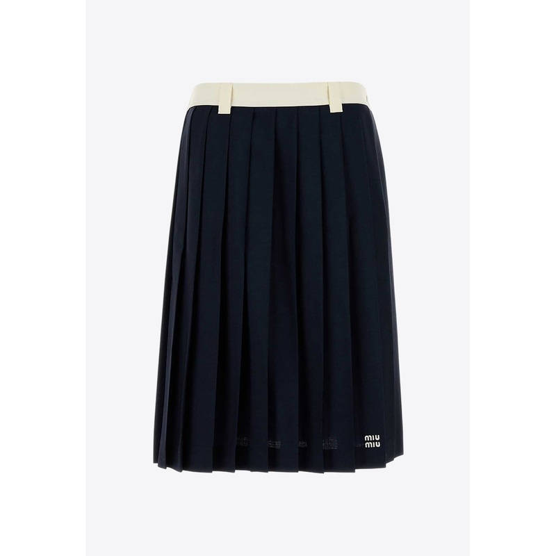 Logo Embroidered Pleated Midi Skirt