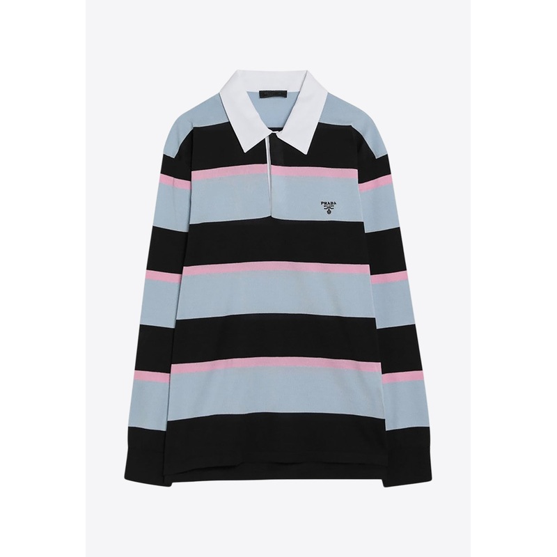 Long-Sleeved Striped Polo T-shirt