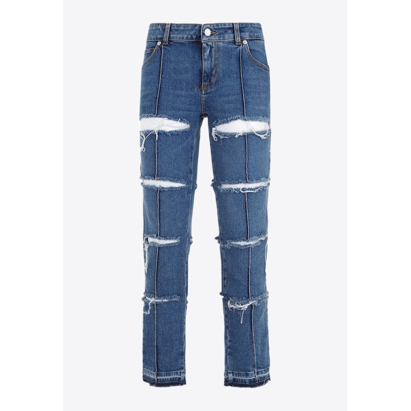Low-Rise Distressed Jeans