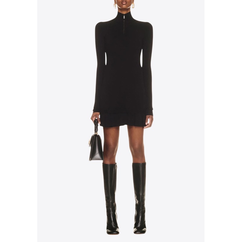 Pleated Long-Sleeved Mini Dress