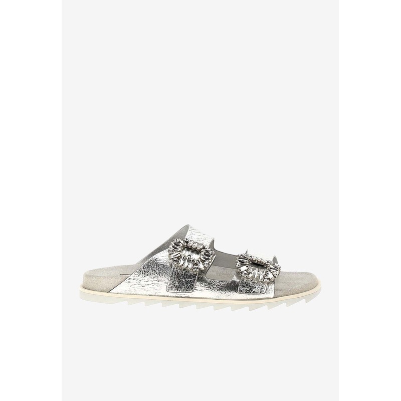 Slidy Viv' Metallic Leather Slides