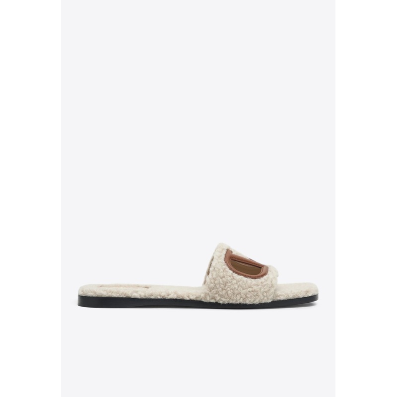 VLogo Cut-Out Shearling Slides