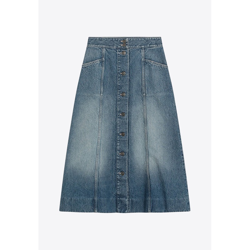 Washed Denim Midi Skirt