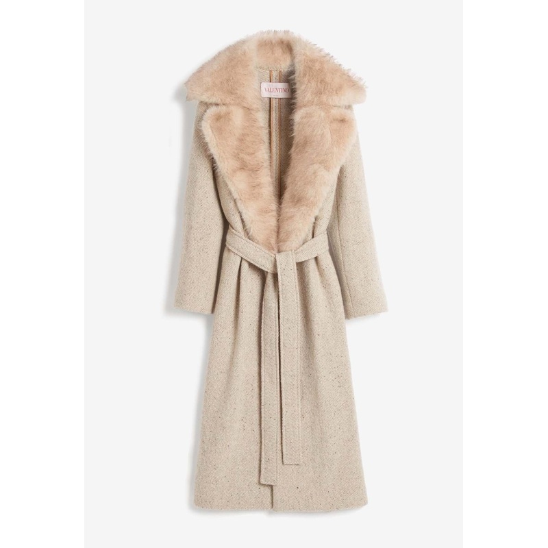 Fur-Collar Belted Wool Coat