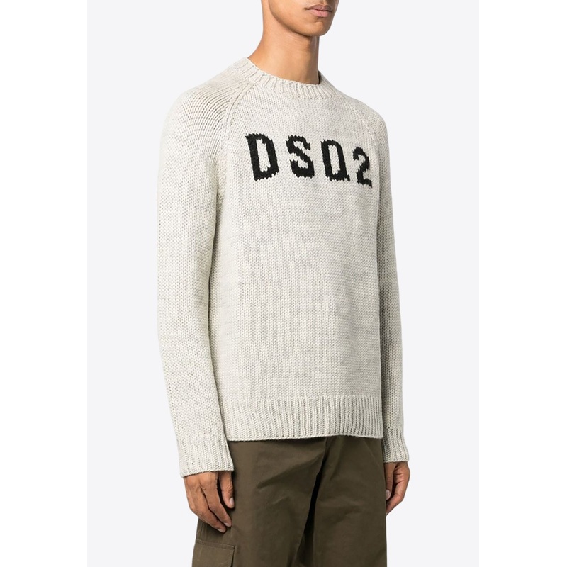 Logo Intarsia Knit Wool Sweater