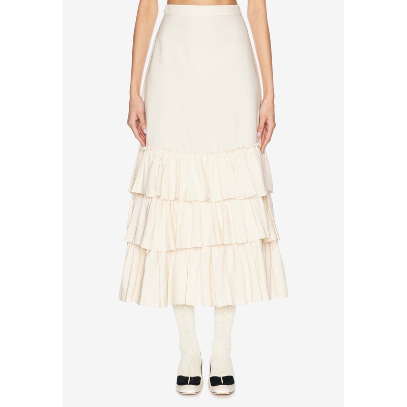 Shantung Ruffled Midi Skirt
