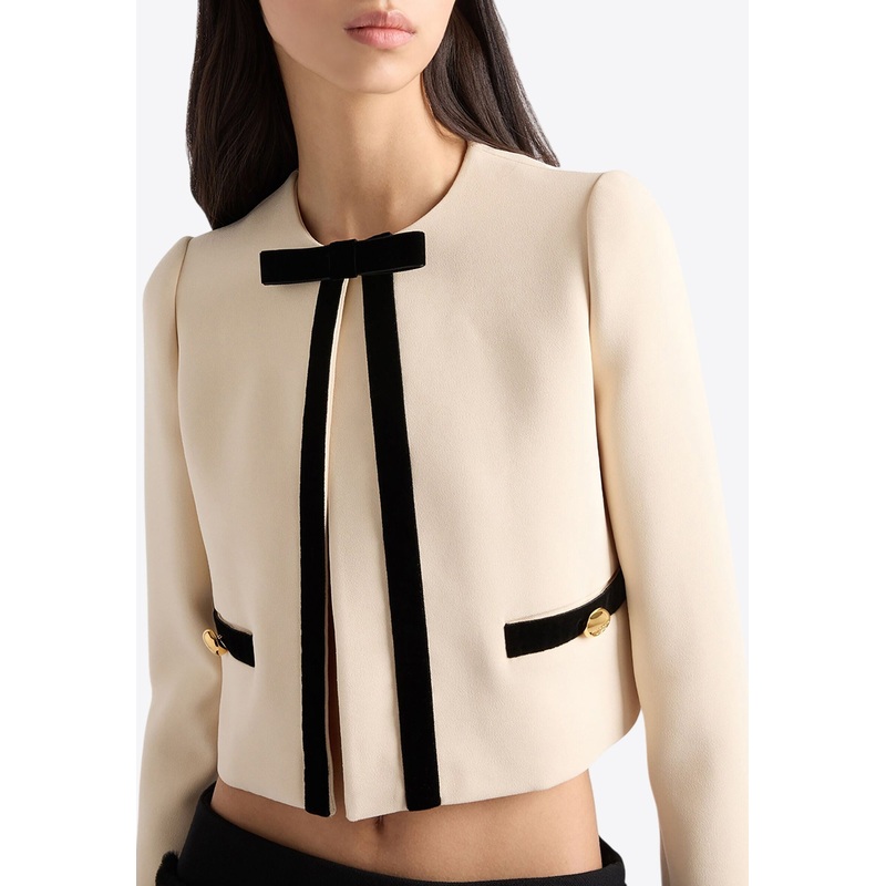 Single-Breasted Velvet Bow Jacket