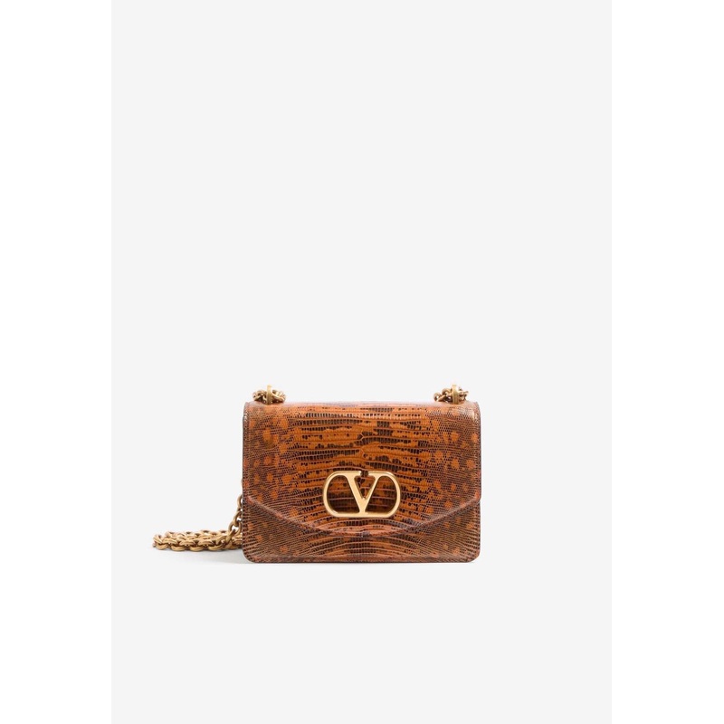 Small Vain Lizard-Embossed Leather Shoulder Bag