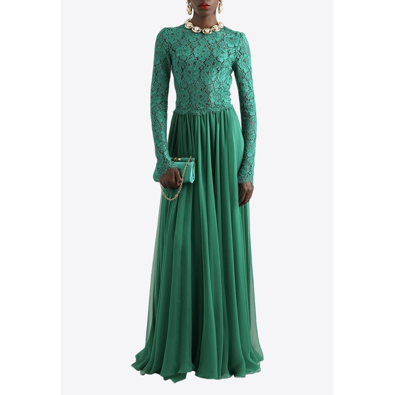 Cordonetto Lace and Silk Chiffon Gown