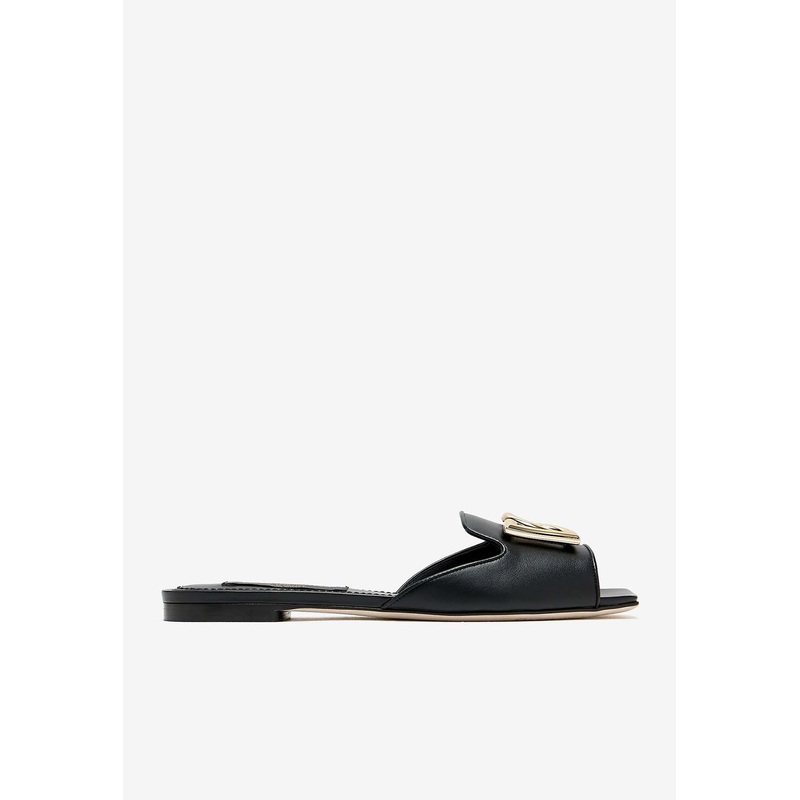 DG Logo Calf Leather Flat Sandals