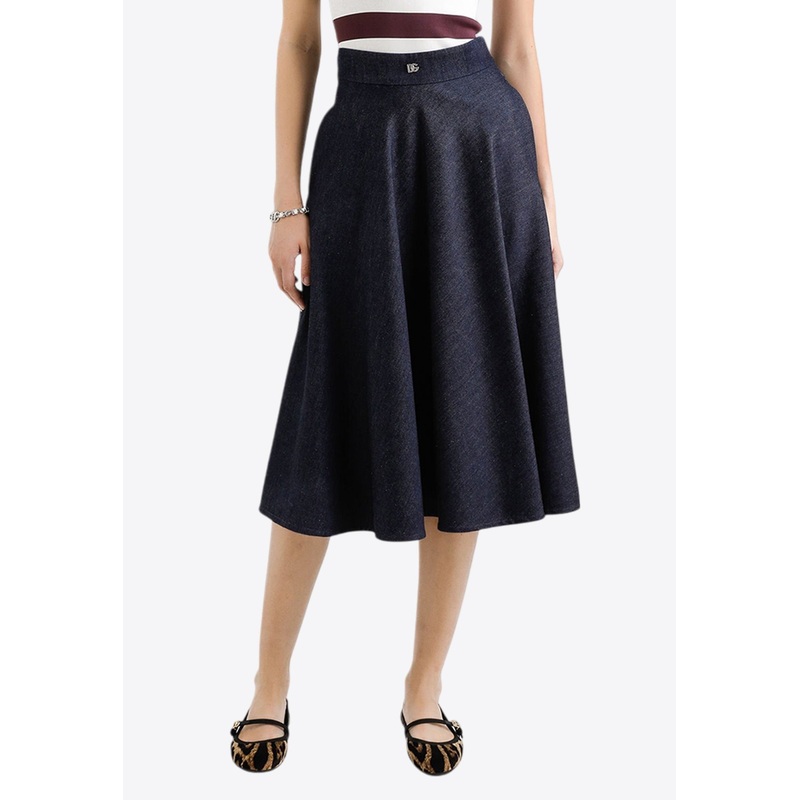 DG Logo Midi Denim Skirt