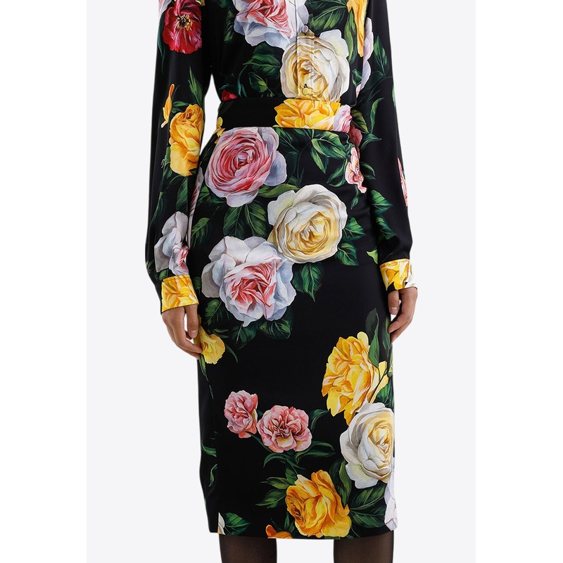 Floral Charmeuse Midi Pencil Skirt