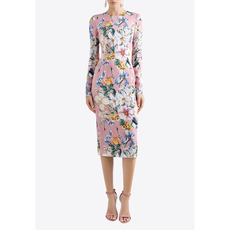 Floral Print Charmeuse Midi Dress